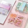 Wholesale macaron-colored long-tail clip paperclip office set, file clip, thumbtack binding and storage set details Picture
